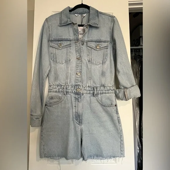 Zara Light Wash Denim Romper - Picture 1 of 2